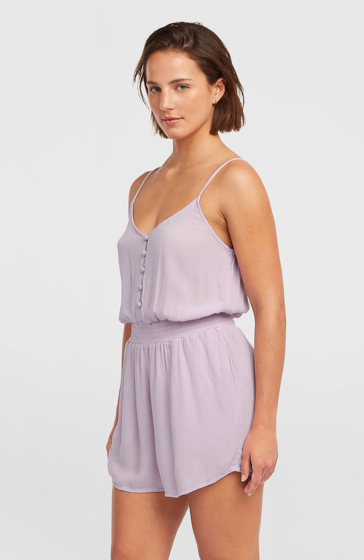 Combishort boutonnée à fines bretelles | Pale Lavender