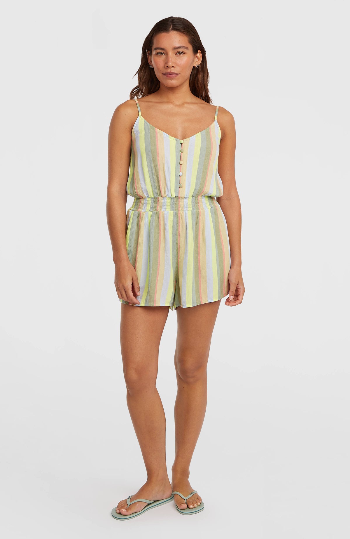 Combishort boutonnée à fines bretelles | Multi Must Haves Stripe