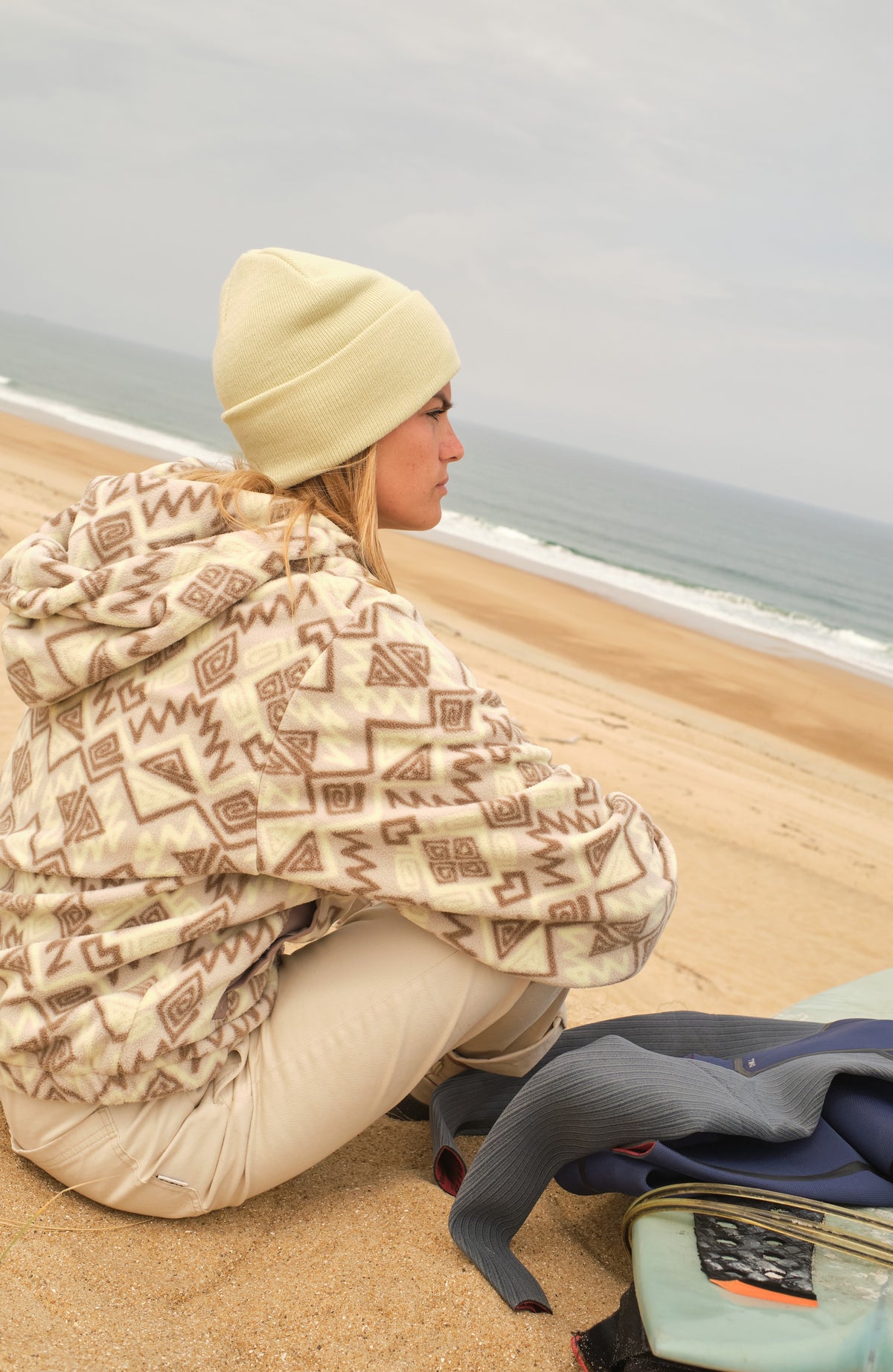 Sweat à capuche demi-zip Superfleece | Grey Retro Ikat