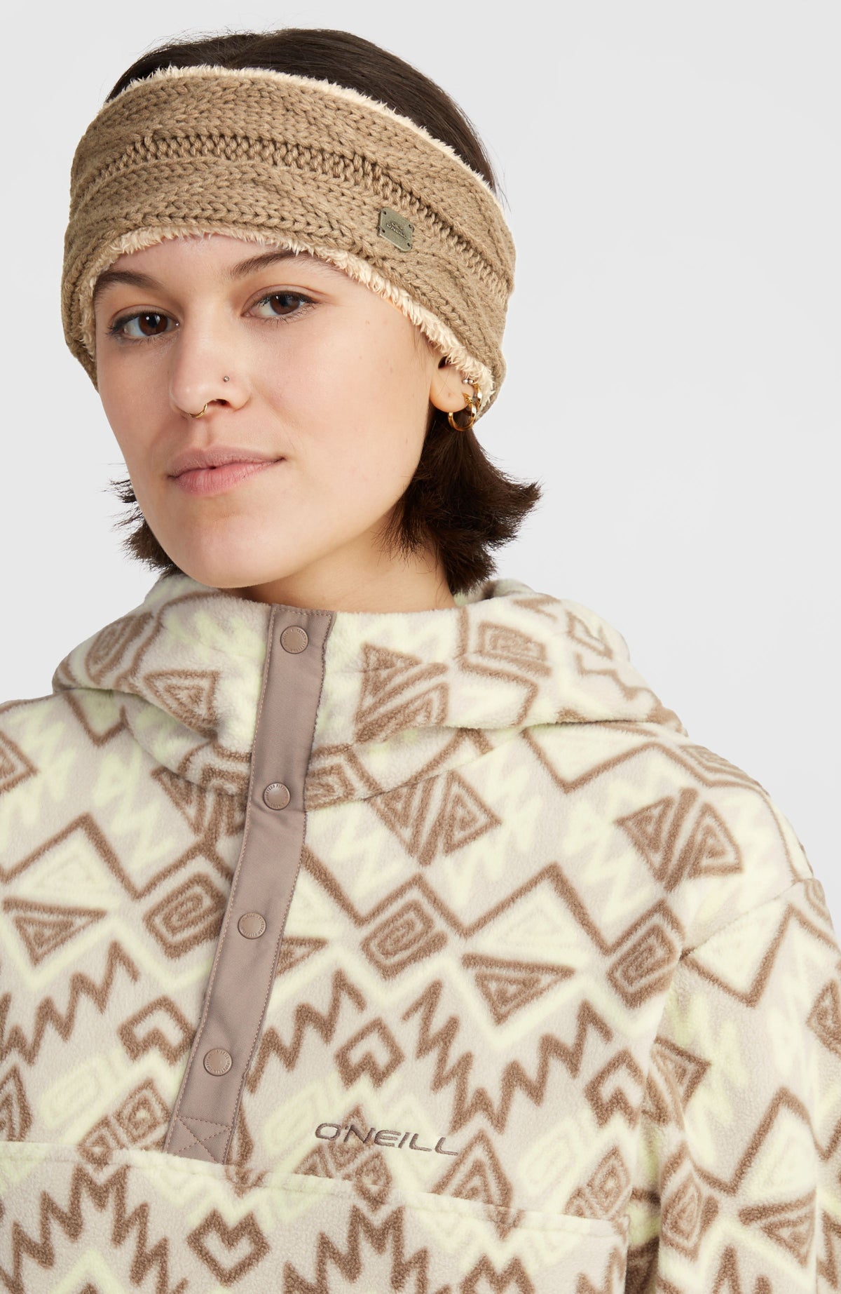 Sweat à capuche demi-zip Superfleece | Grey Retro Ikat