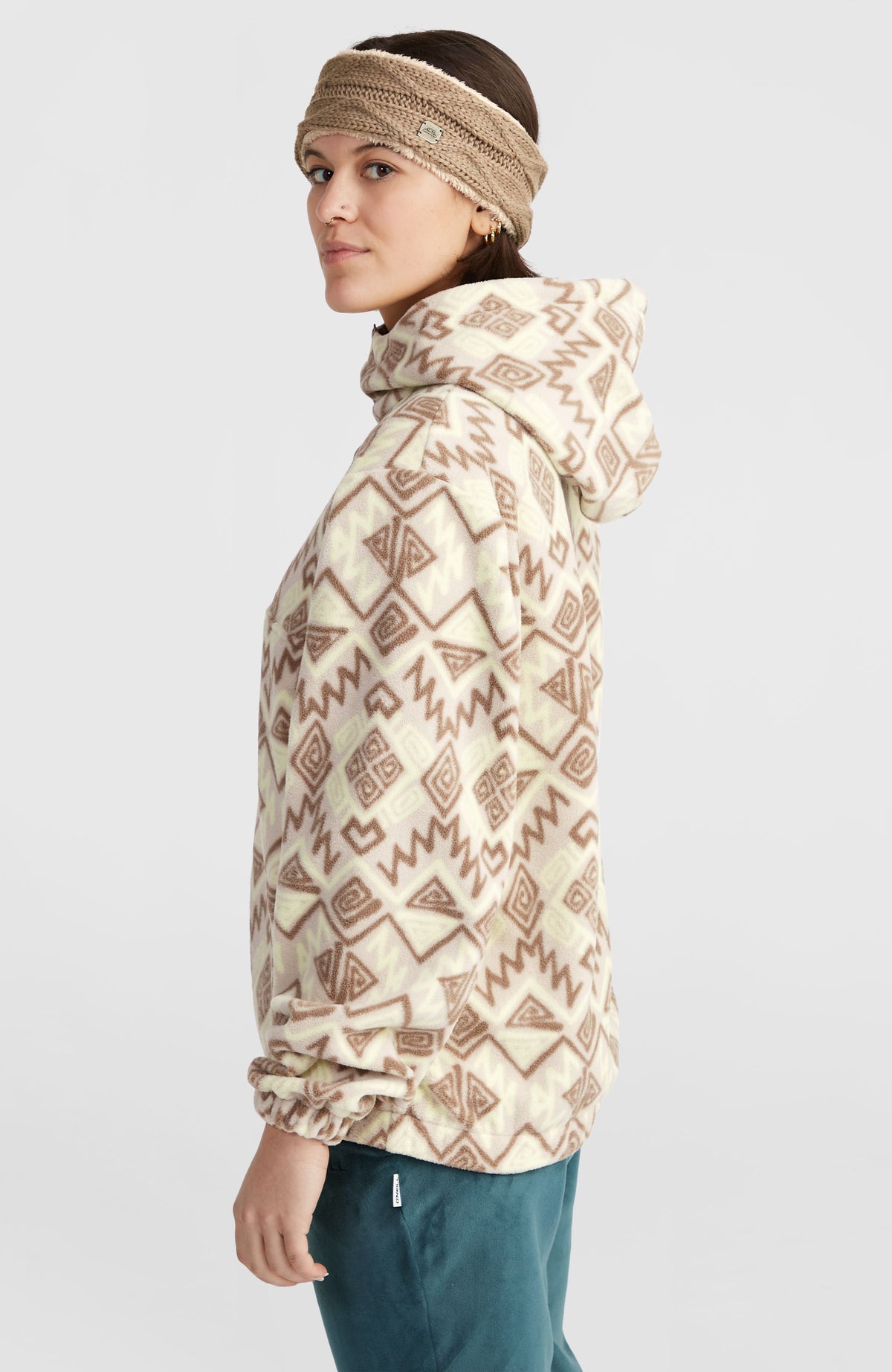 Sweat à capuche demi-zip Superfleece | Grey Retro Ikat