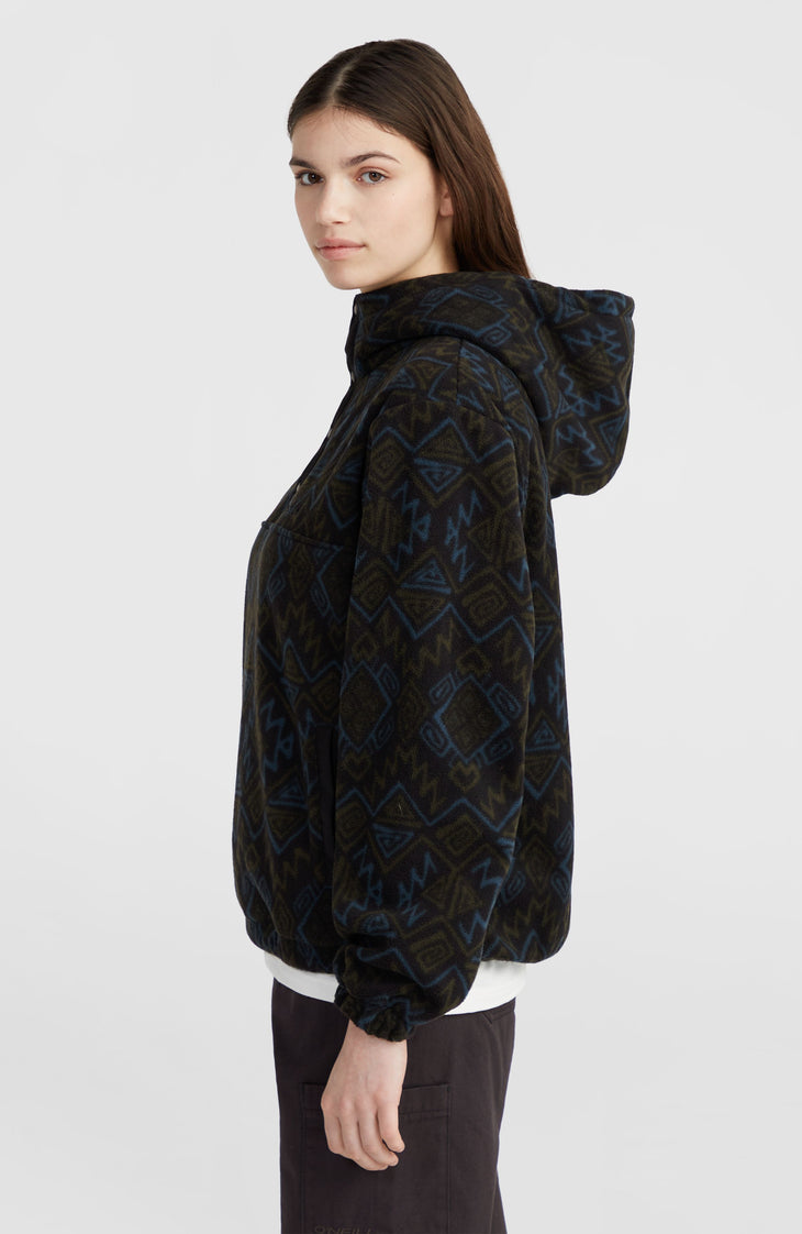 Sweat à capuche demi-zip Superfleece | Black Retro Ikat