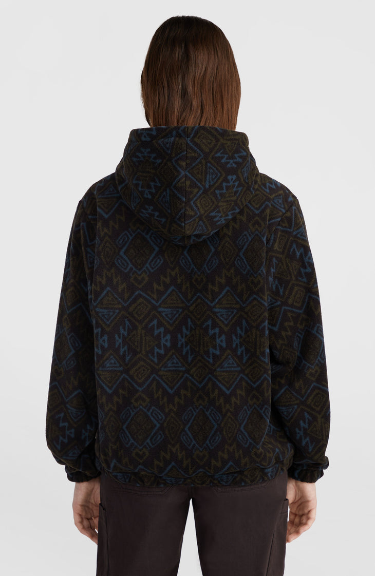 Sweat à capuche demi-zip Superfleece | Black Retro Ikat