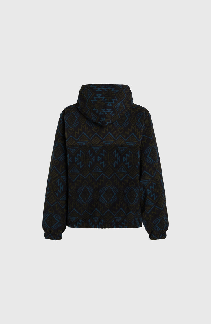 Sweat à capuche demi-zip Superfleece | Black Retro Ikat