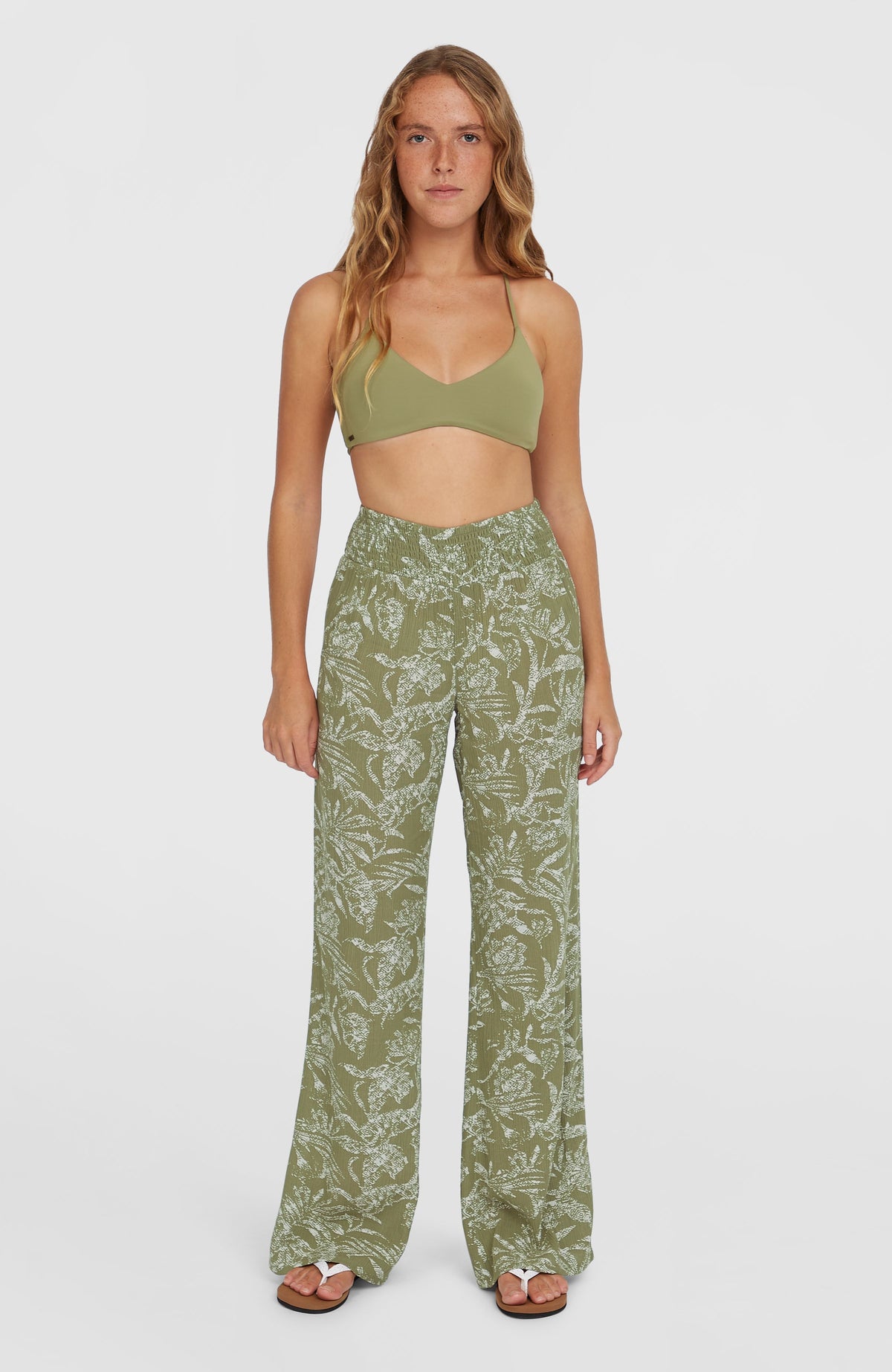 Pantalon Johnny Smocked Waist | Green Textured Jungle
