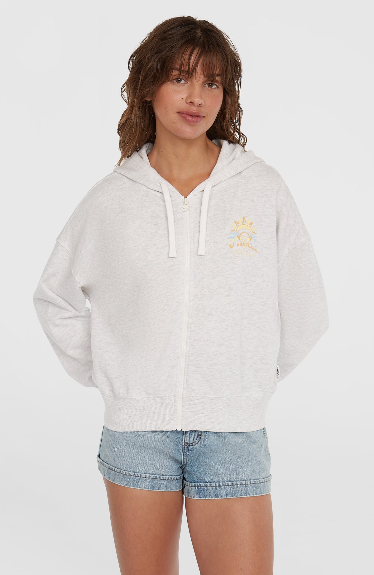 Sweat à capuche et zip intégral Beach Vintage | White Melange