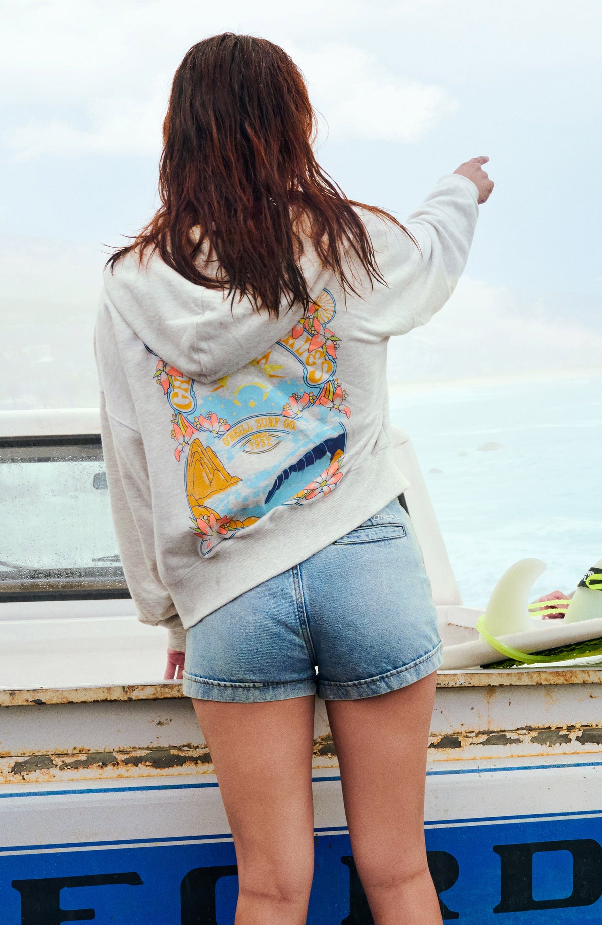 Sweat à capuche et zip intégral Beach Vintage | White Melange