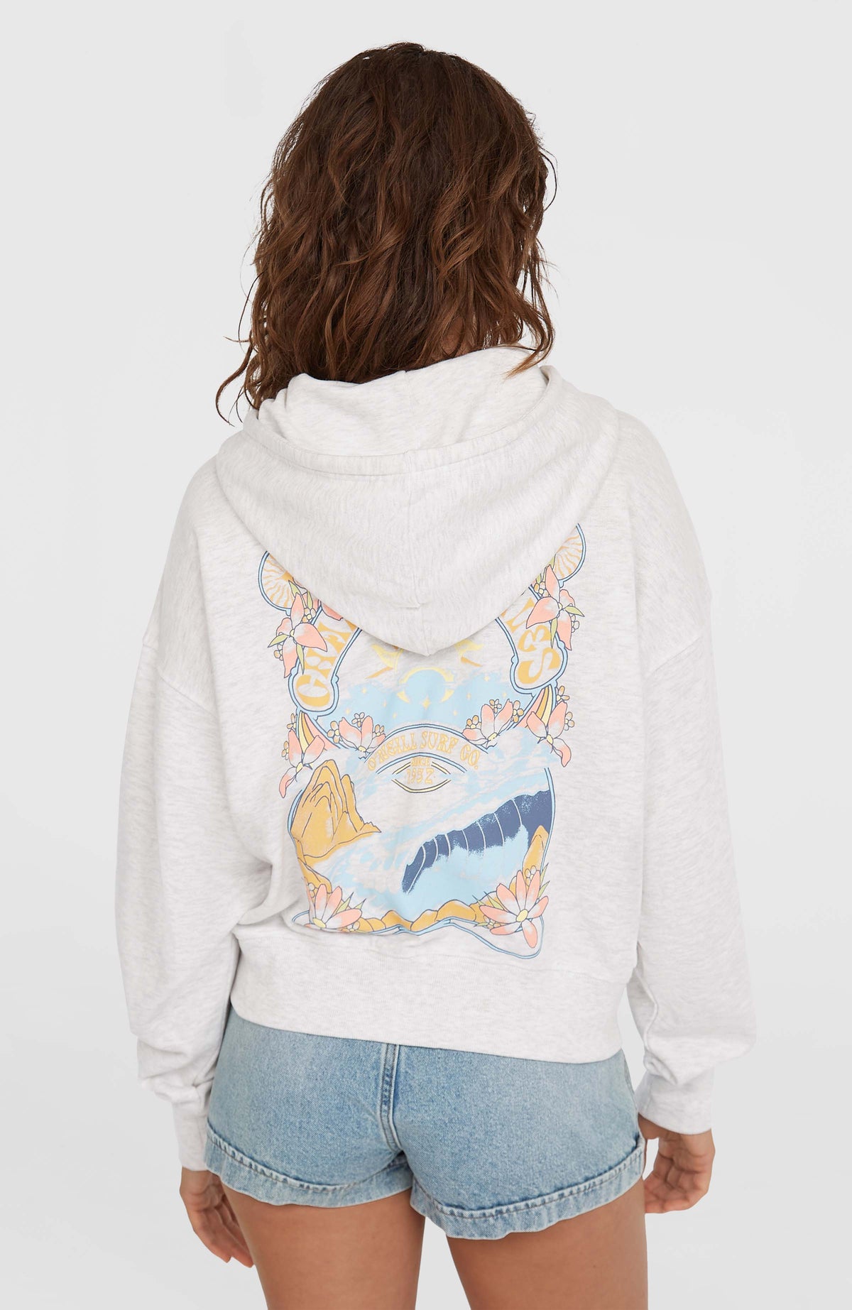 Sweat à capuche et zip intégral Beach Vintage | White Melange