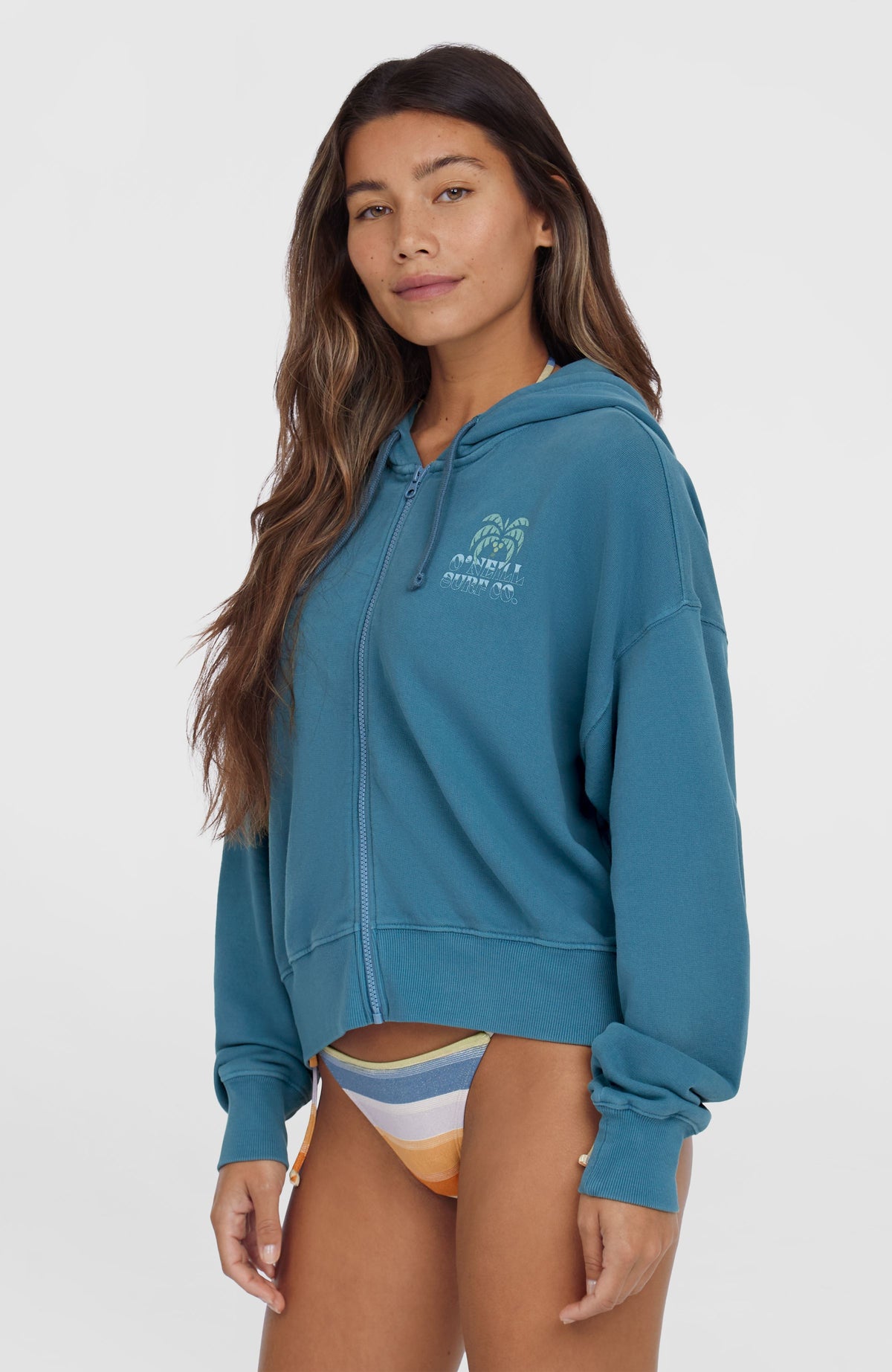 Sweat à capuche et zip intégral Beach Vintage | Copen Blue