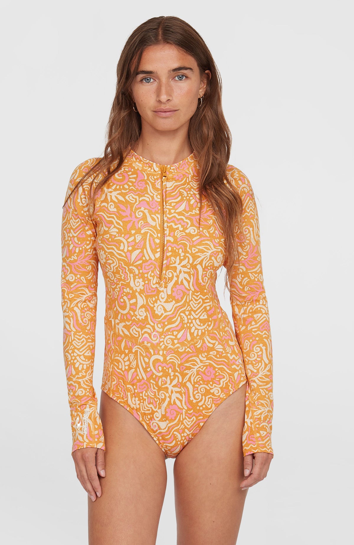 Surfsuit à manches longues Women of the Wave | Orange Abstract Wave