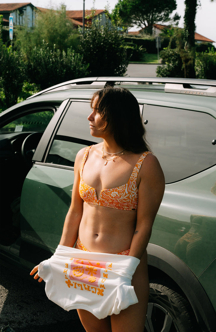 Ensemble de bikinis Women of the Wave Popoyo Matira | Orange Abstract Wave
