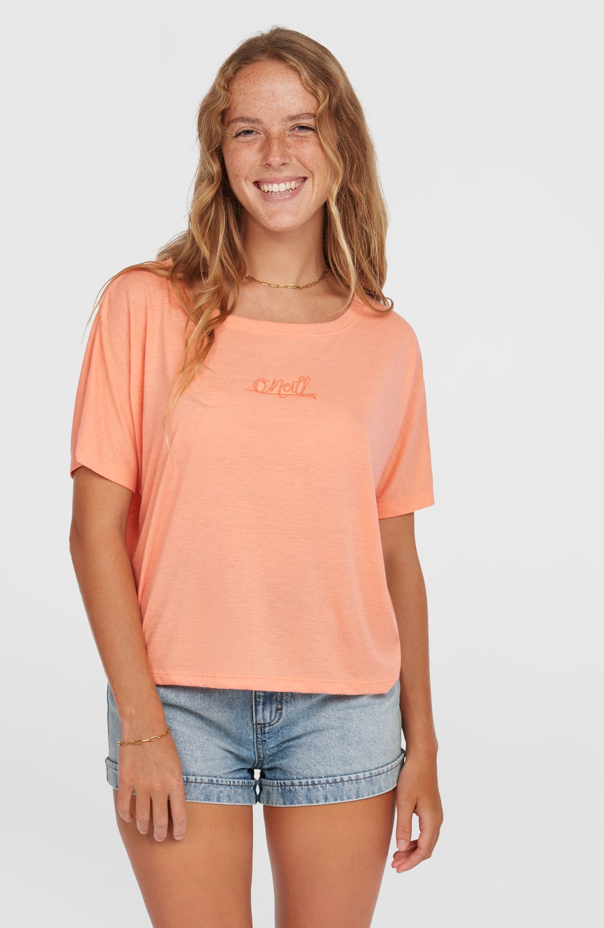 T-shirt drapé Essentials Script | Coral Pink