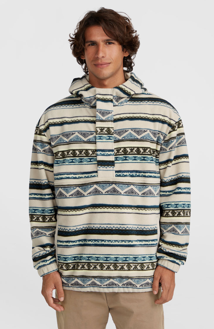 Sweat à capuche Superfleece à col demi-zip | Grey Ikat Stripe