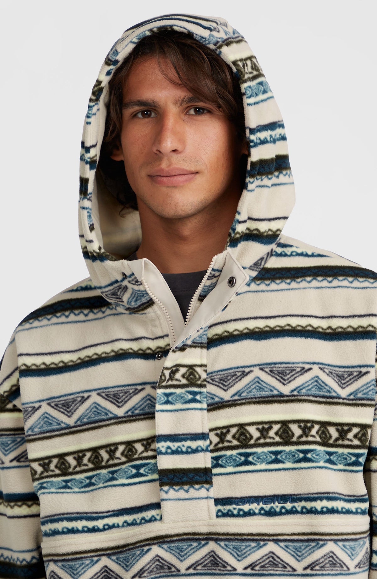 Sweat à capuche Superfleece à col demi-zip | Grey Ikat Stripe