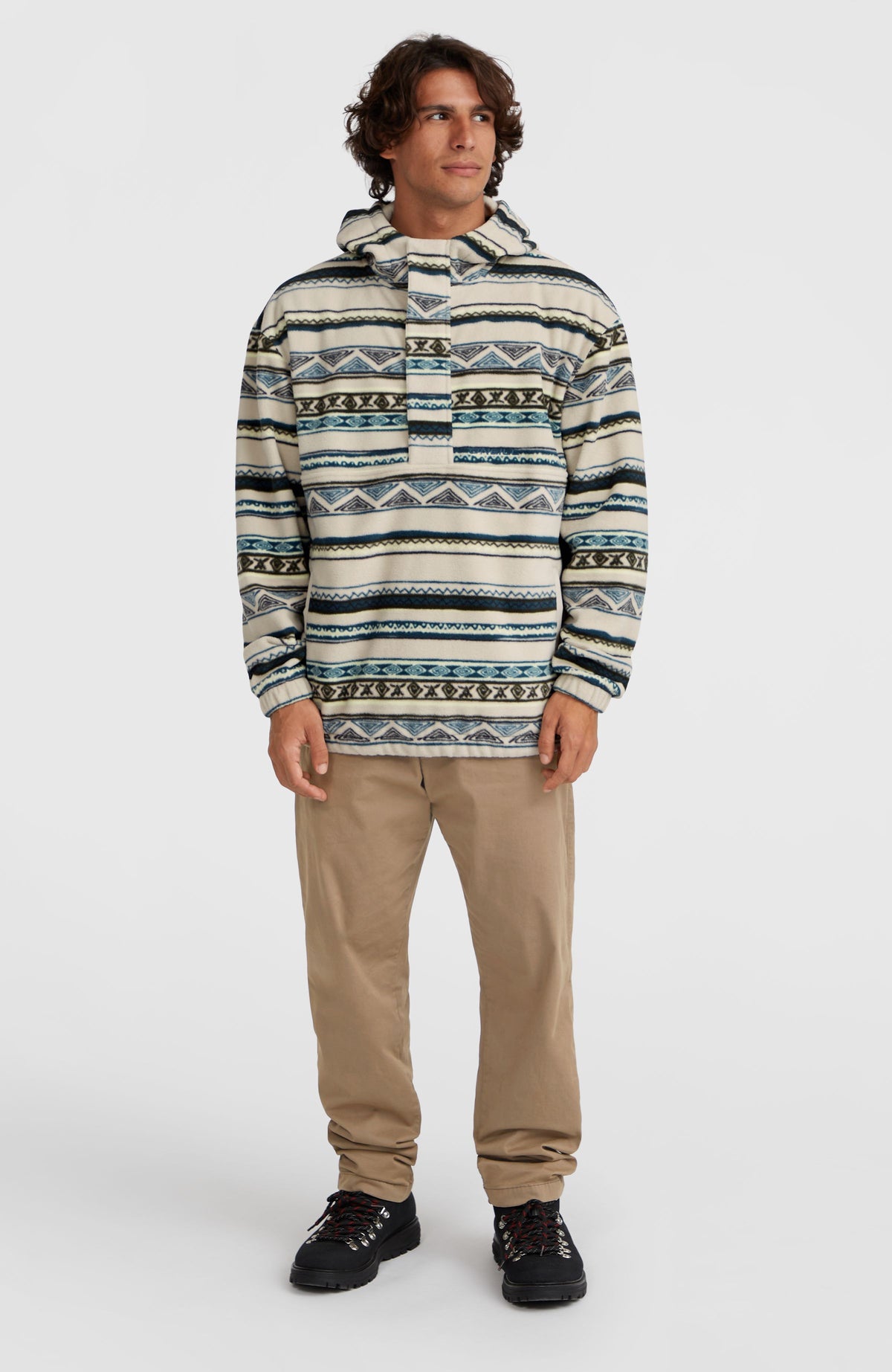 Sweat à capuche Superfleece à col demi-zip | Grey Ikat Stripe