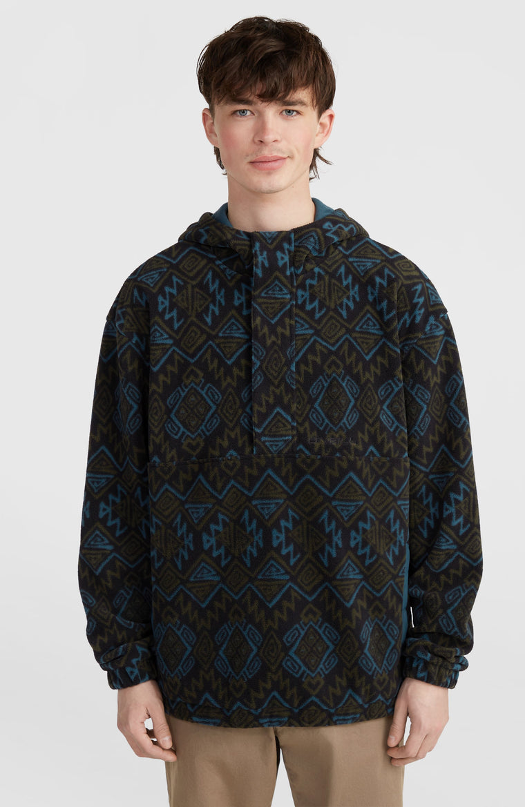 Sweat à capuche Superfleece à col demi-zip | Black Retro Ikat Sweat à capuche Superfleece à col demi-zip | Black Retro Ikat