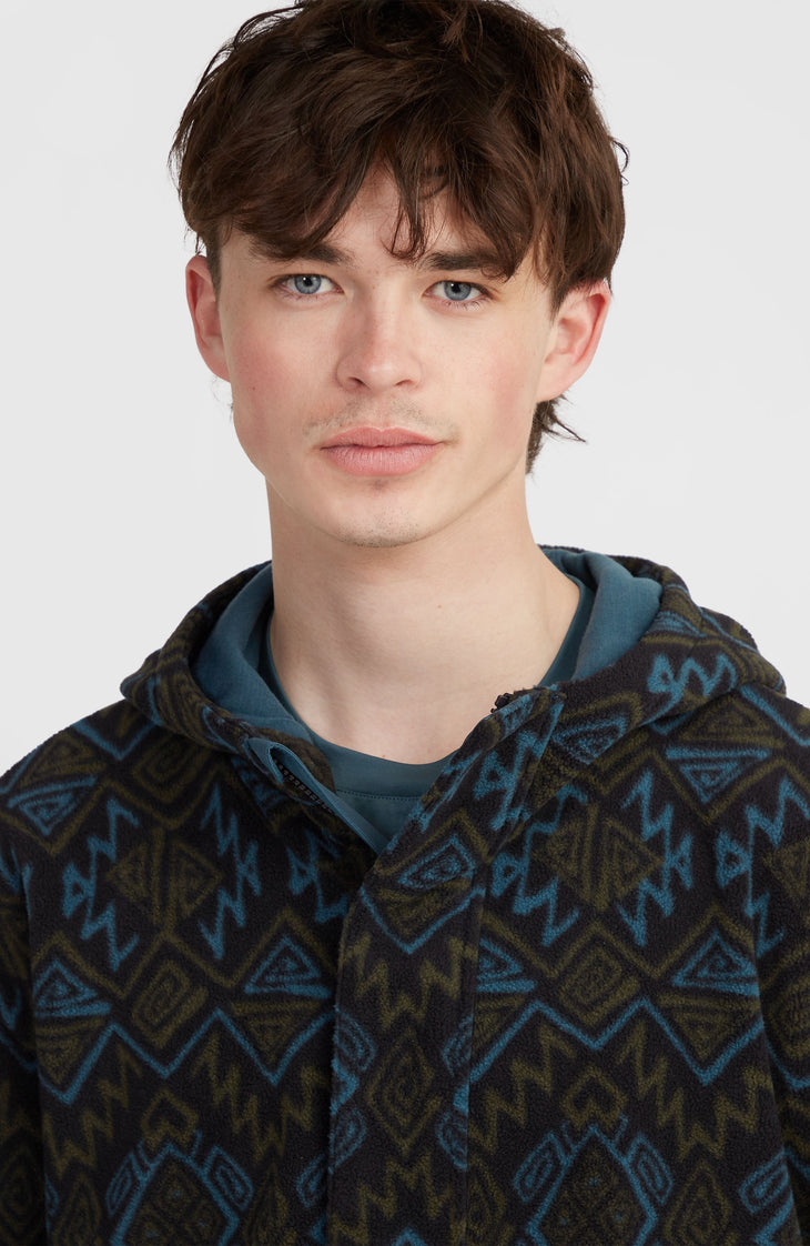 Sweat à capuche Superfleece à col demi-zip | Black Retro Ikat