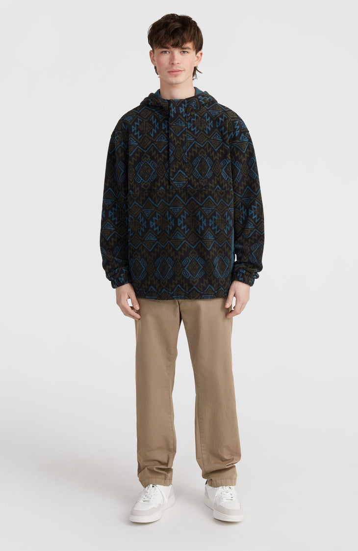 Sweat à capuche Superfleece à col demi-zip | Black Retro Ikat