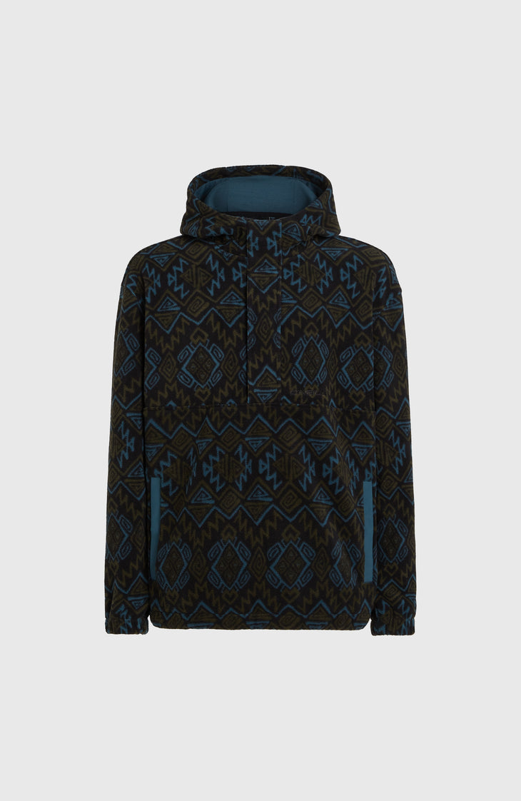 Sweat à capuche Superfleece à col demi-zip | Black Retro Ikat