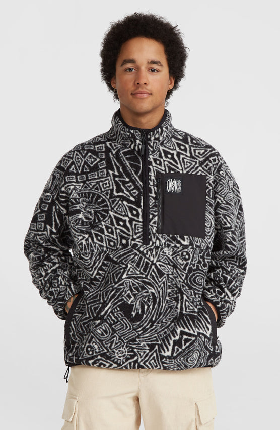 Polaire à poils longs et col demi-zip Surf Heroes | White/Black Sketcheritage