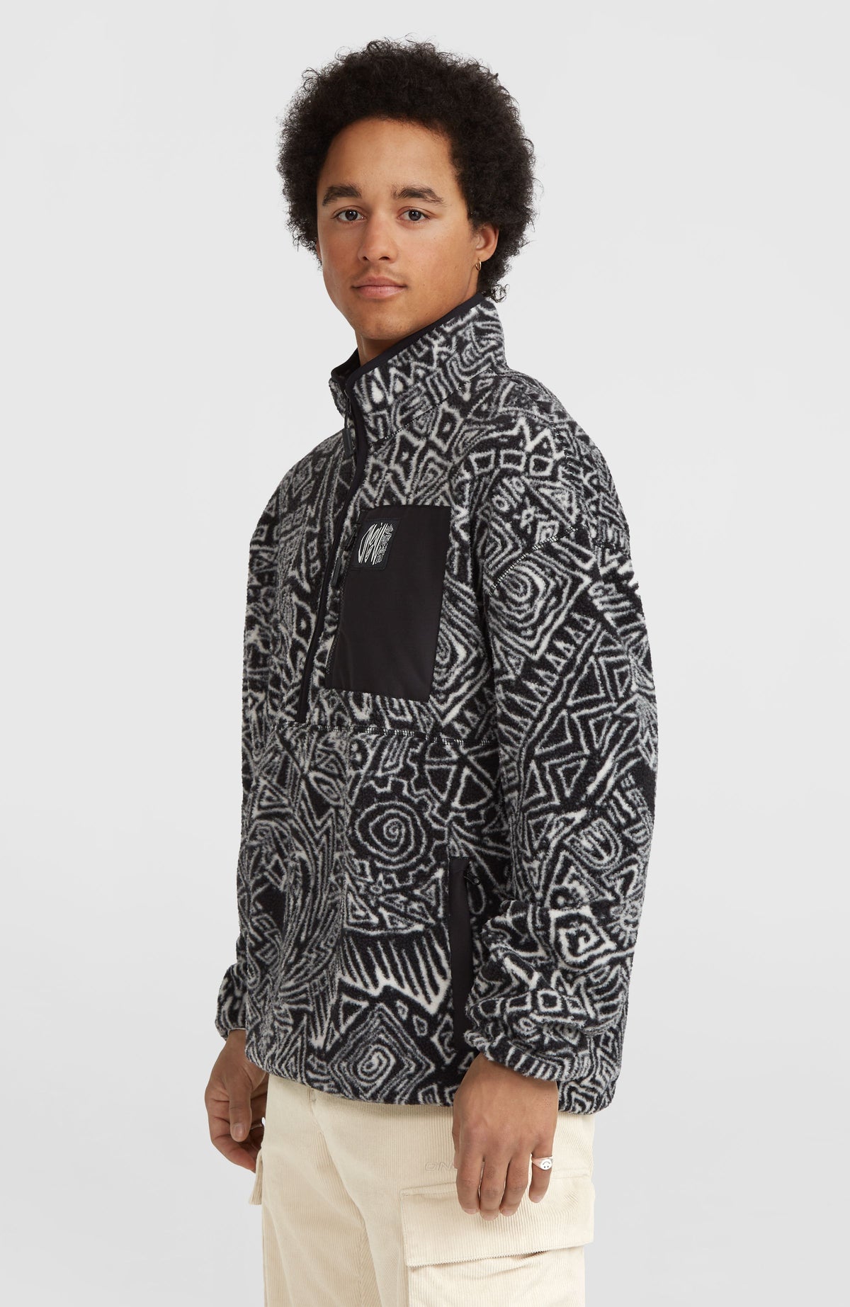 Polaire à poils longs et col demi-zip Surf Heroes | White/Black Sketcheritage