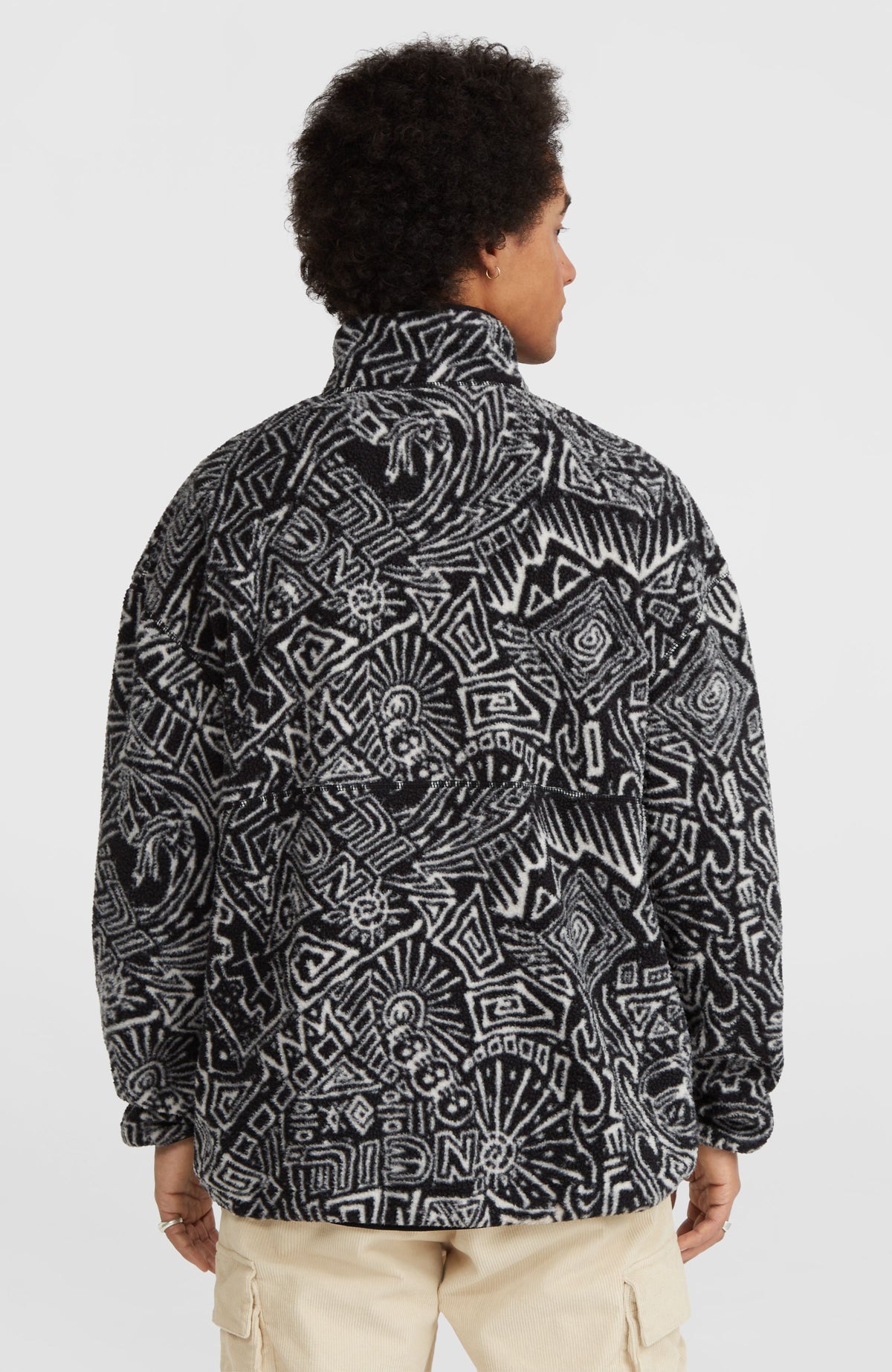 Polaire à poils longs et col demi-zip Surf Heroes | White/Black Sketcheritage