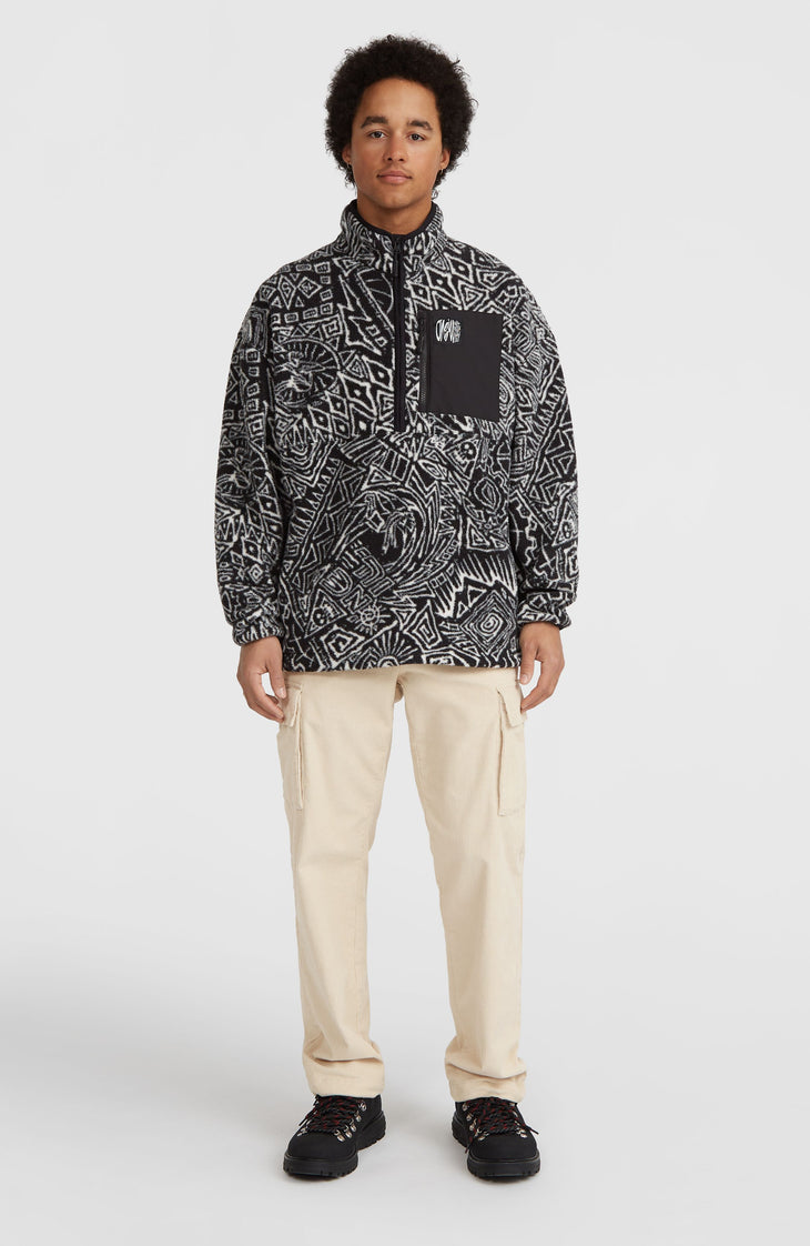 Polaire à poils longs et col demi-zip Surf Heroes | White/Black Sketcheritage