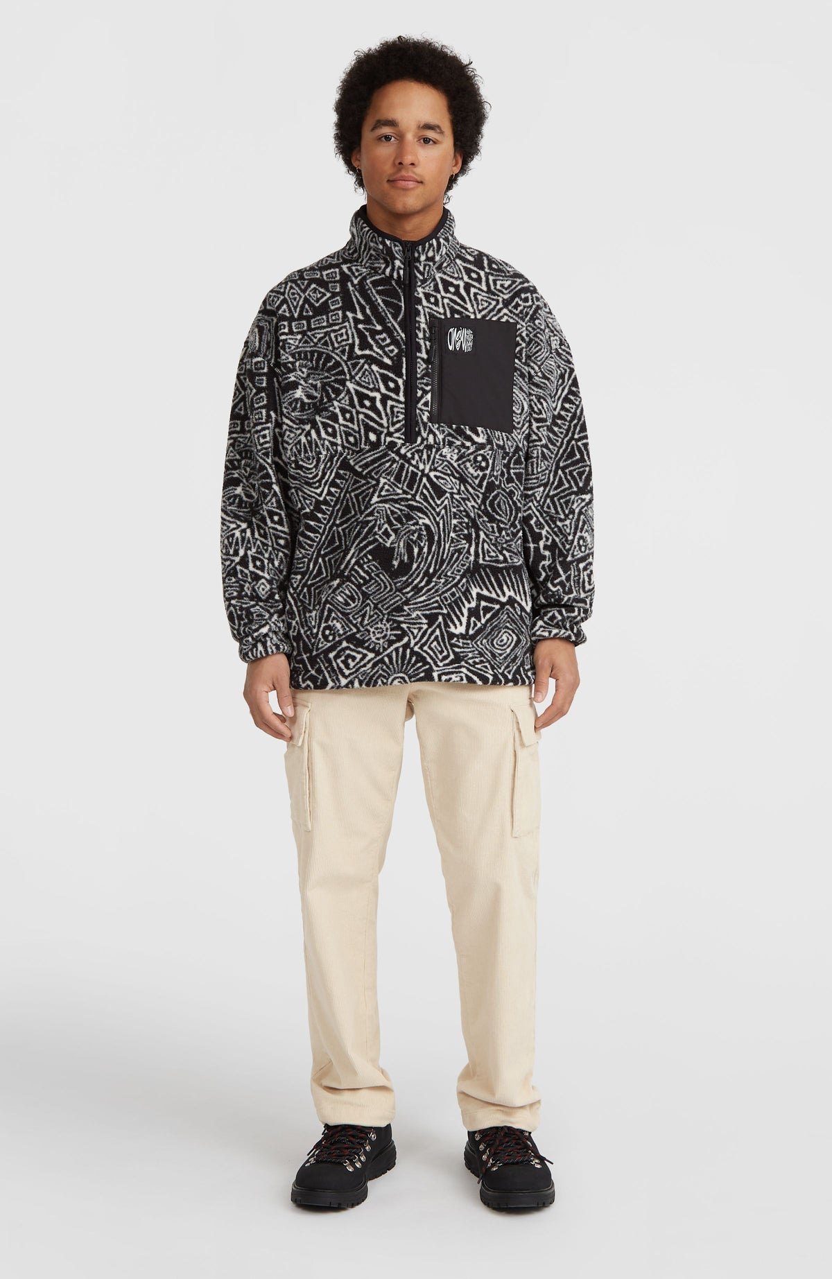 Polaire à poils longs et col demi-zip Surf Heroes | White/Black Sketcheritage