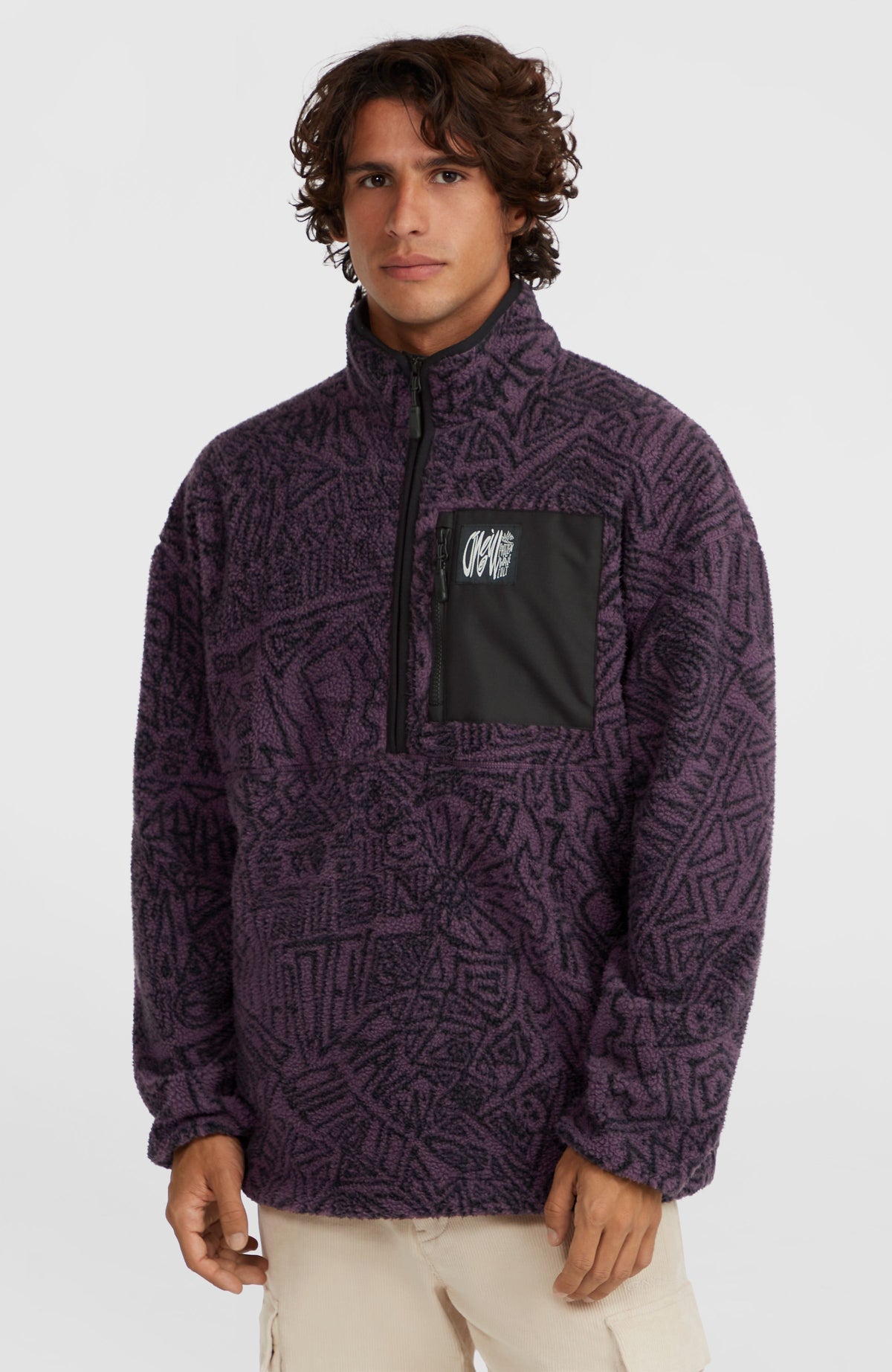 Polaire à poils longs et col demi-zip Surf Heroes | Black/Purple Sketcheritage