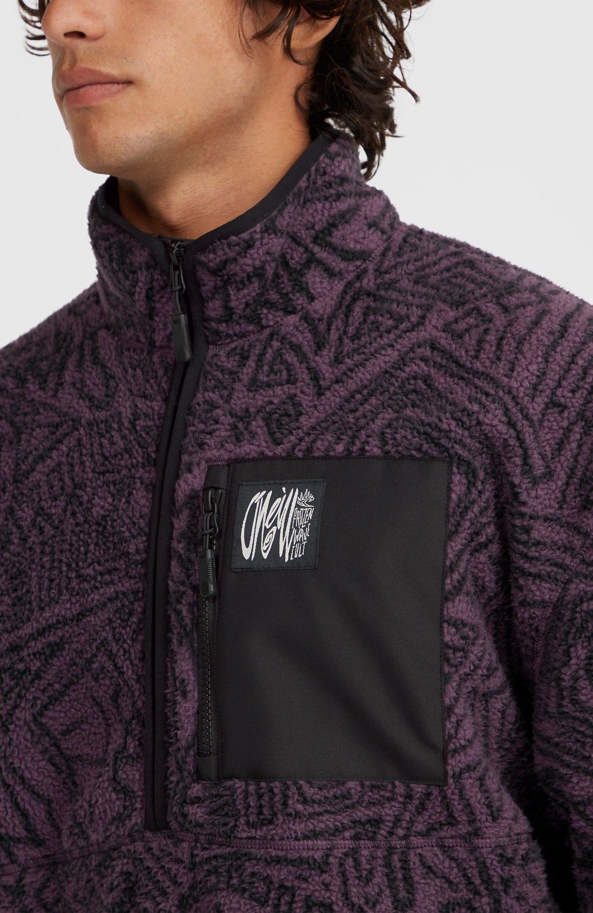 Polaire à poils longs et col demi-zip Surf Heroes | Black/Purple Sketcheritage