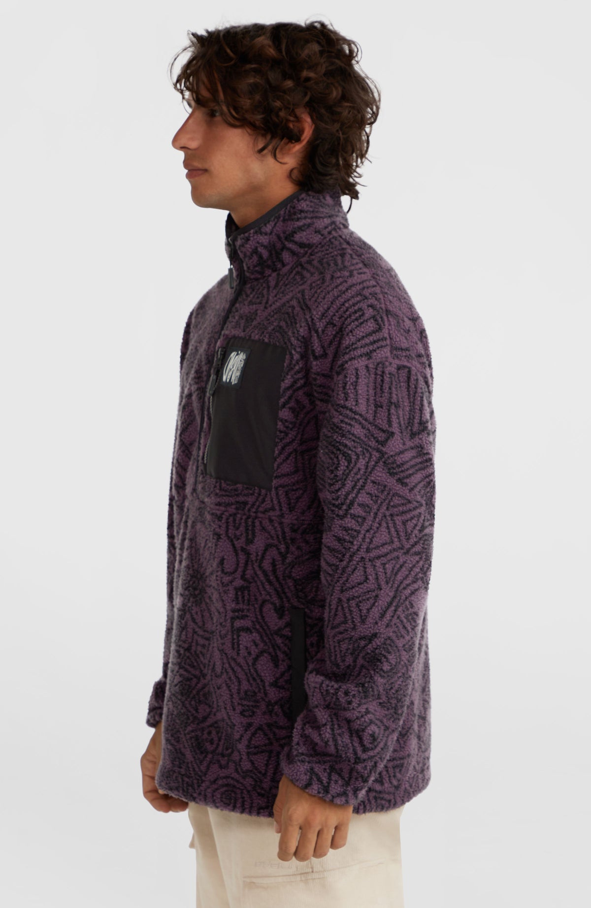 Polaire à poils longs et col demi-zip Surf Heroes | Black/Purple Sketcheritage