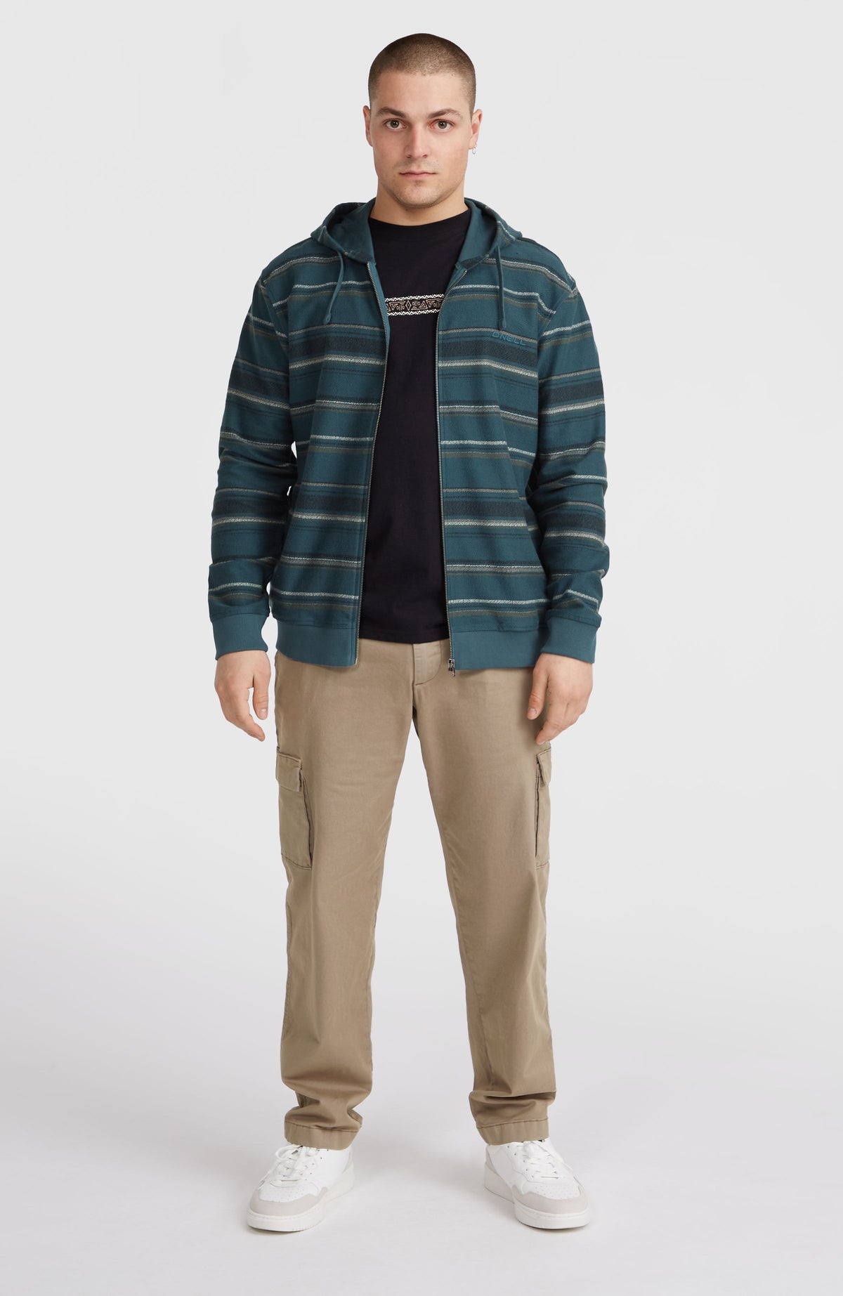 Sweat à capuche Bavaro à zip intégral | Blue Ikat Stripe
