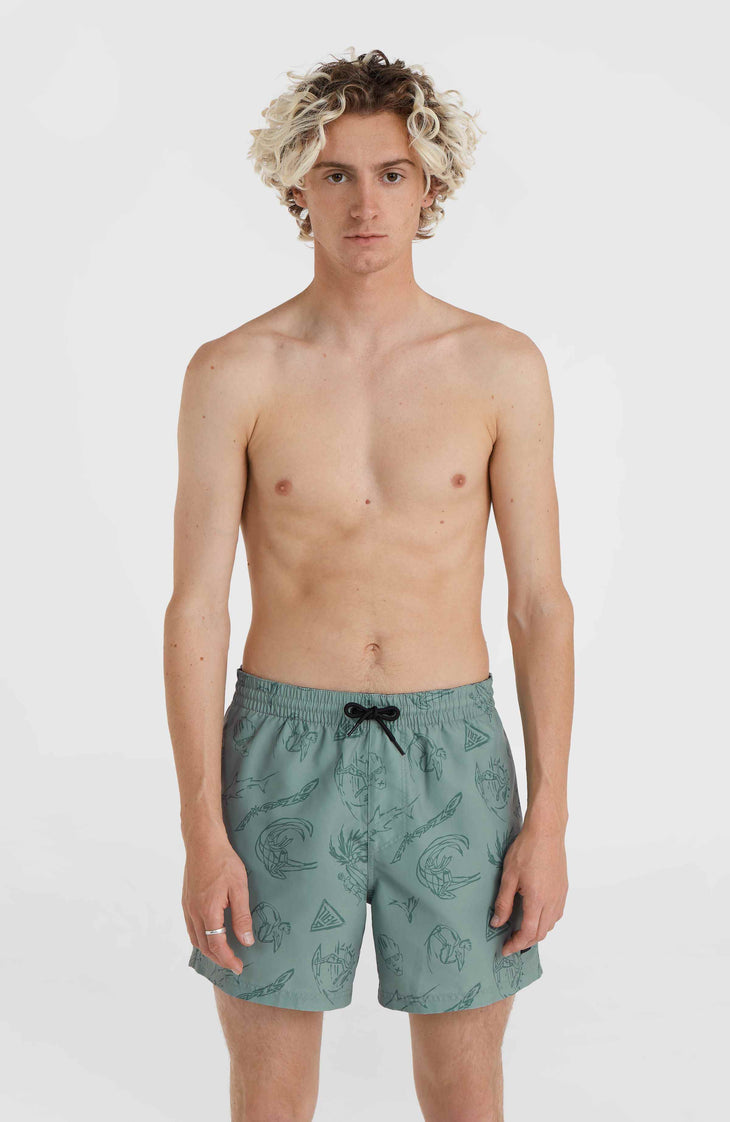 Short de bain Mix and Match Cali Print 15'' | Green Vintage Surfer