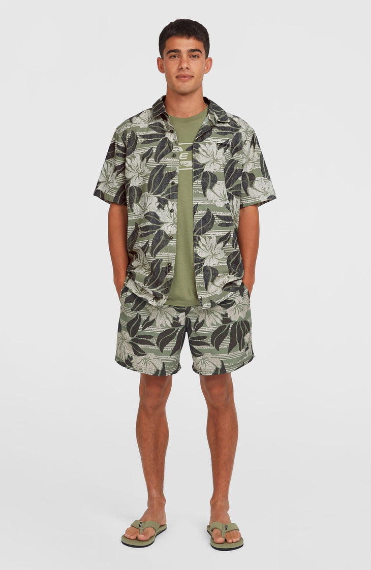Short de bain Cali Floral 16'' | Green Dusty Flower