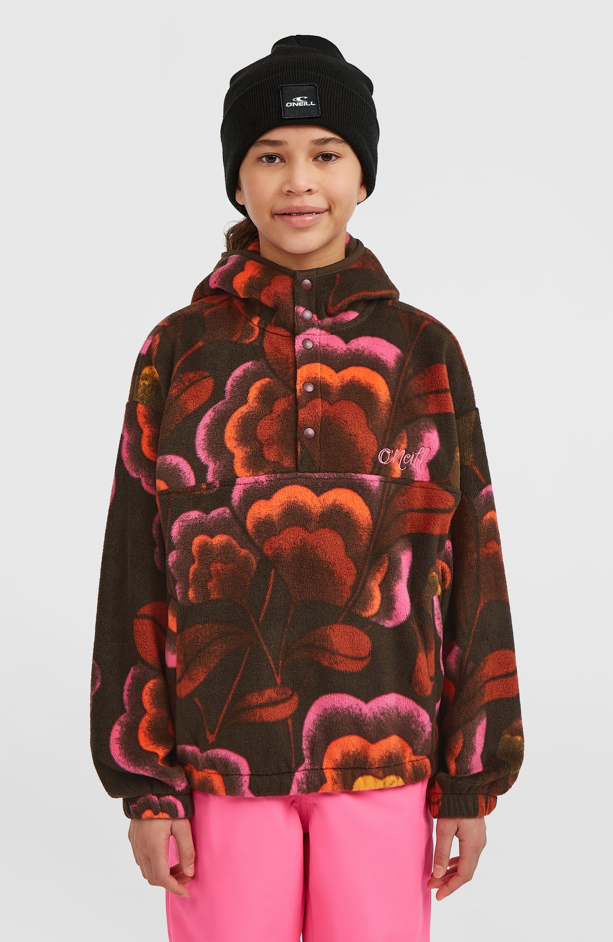 Sweat à capuche et col demi-zip Superfleece | Brown Originals Flower