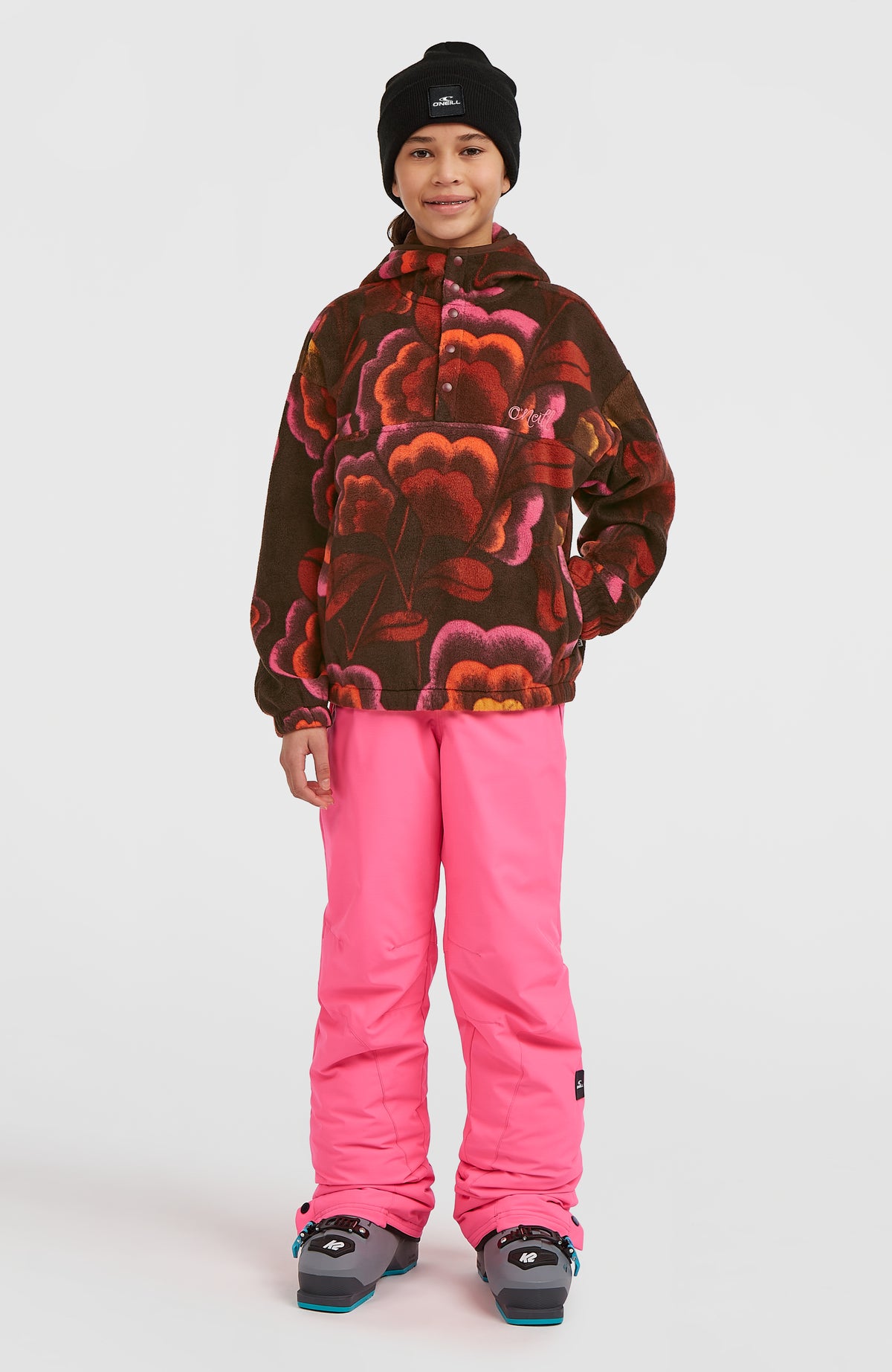 Sweat à capuche et col demi-zip Superfleece | Brown Originals Flower