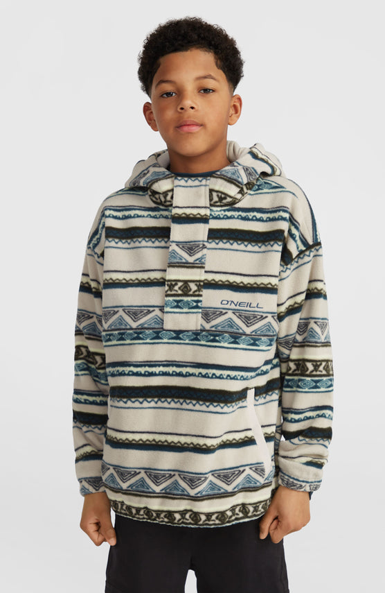 Sweat à capuche et col demi-zip Superfleece | Grey Ikat Stripe