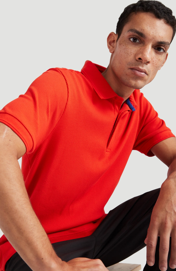 Hybrid Waffle Polo Shirt | Fiery Red -A