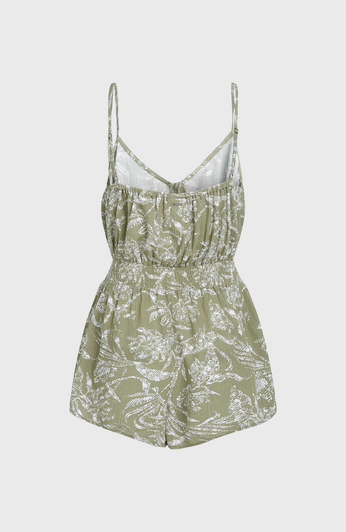 Combishort boutonnée à fines bretelles | Green Textured Jungle