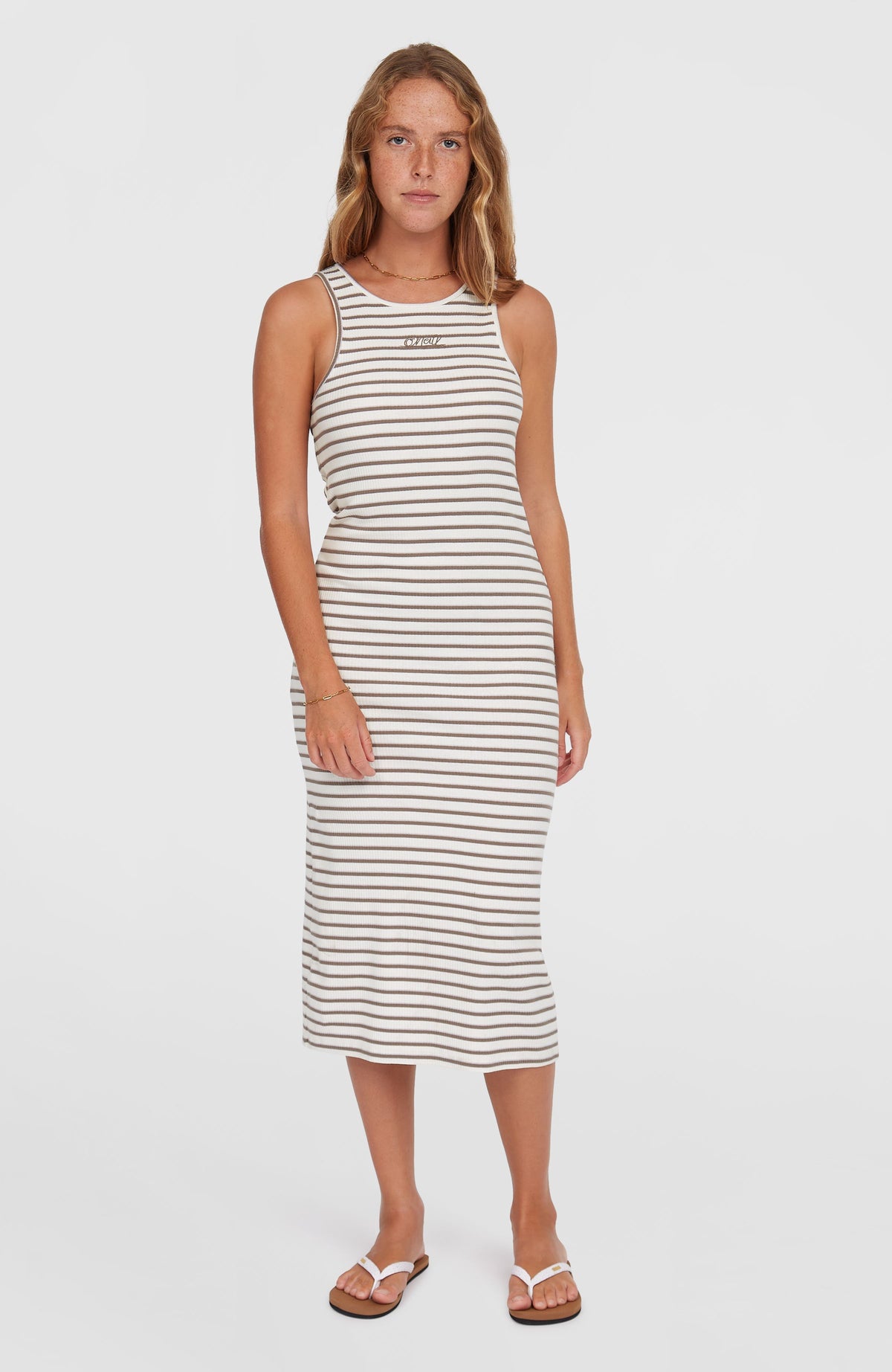 Robe midi côtelée Jess | White Yarn Dye Stripe
