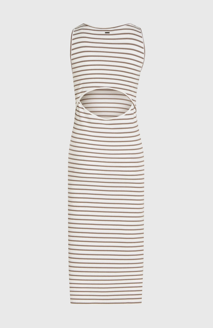 Robe midi côtelée Jess | White Yarn Dye Stripe