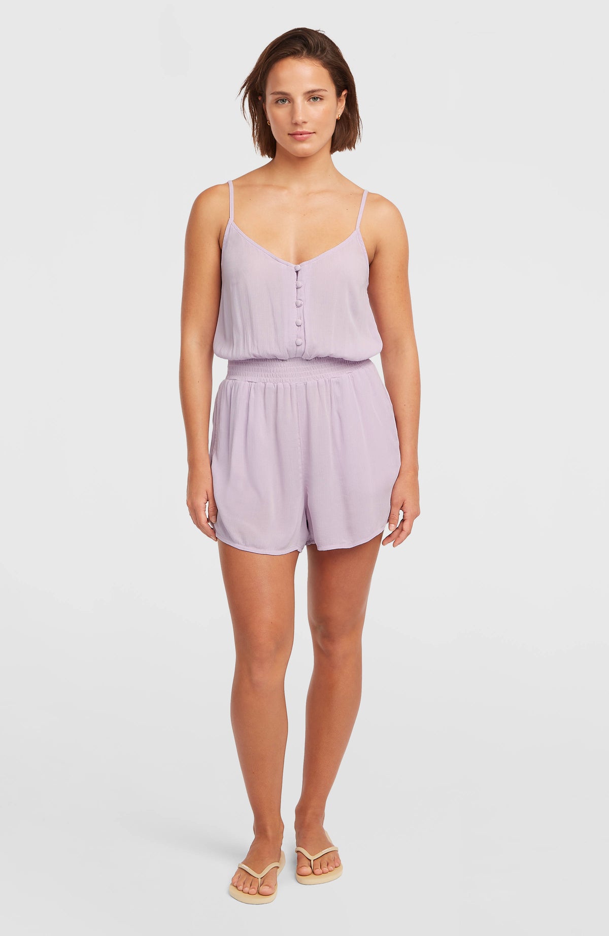 Combishort boutonnée à fines bretelles | Pale Lavender