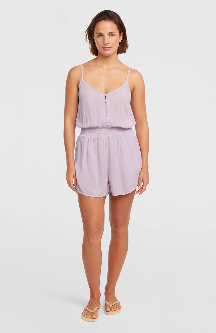 Combishort boutonnée à fines bretelles | Pale Lavender