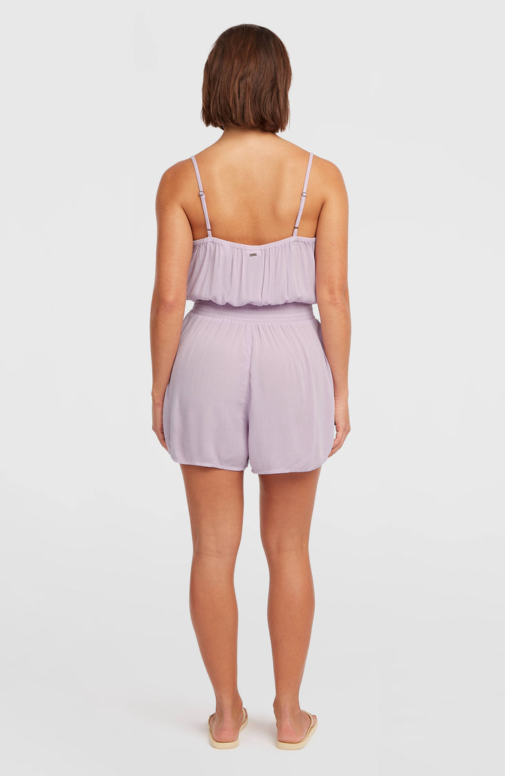 Combishort boutonnée à fines bretelles | Pale Lavender