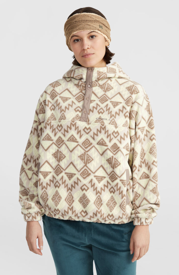 Sweat à capuche demi-zip Superfleece | Grey Retro Ikat