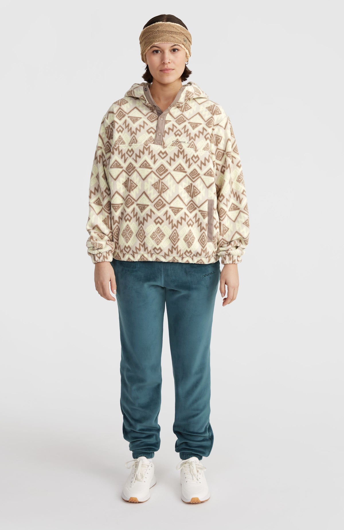 Sweat à capuche demi-zip Superfleece | Grey Retro Ikat