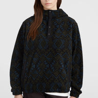 Sweat à capuche demi-zip Superfleece | Black Retro Ikat