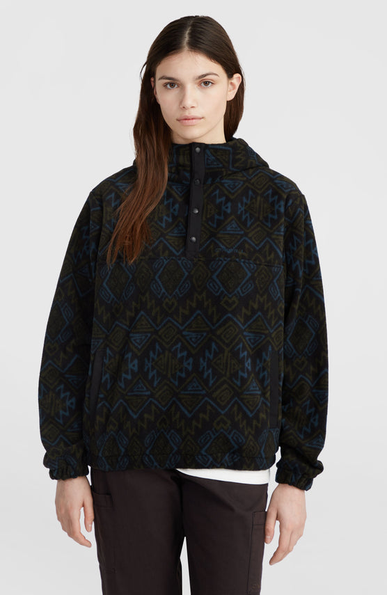 Sweat à capuche demi-zip Superfleece | Black Retro Ikat