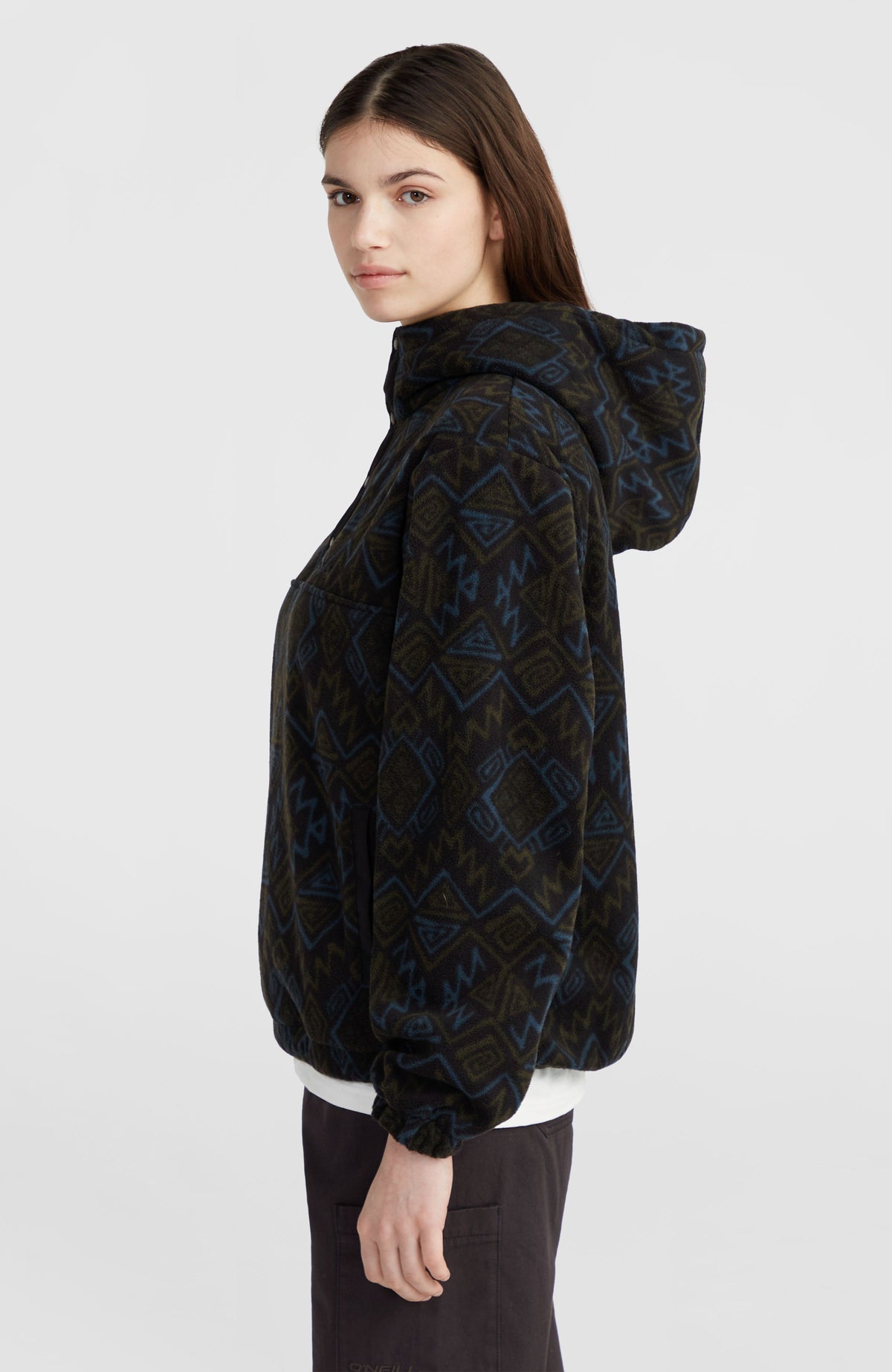 Sweat à capuche demi-zip Superfleece | Black Retro Ikat