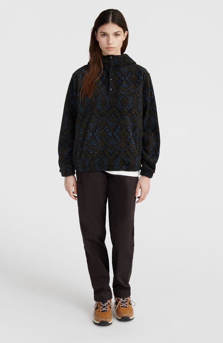 Sweat à capuche demi-zip Superfleece | Black Retro Ikat